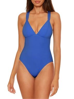 BECCA Cobalt Blue V-Neck One-Piece Swimsuit
